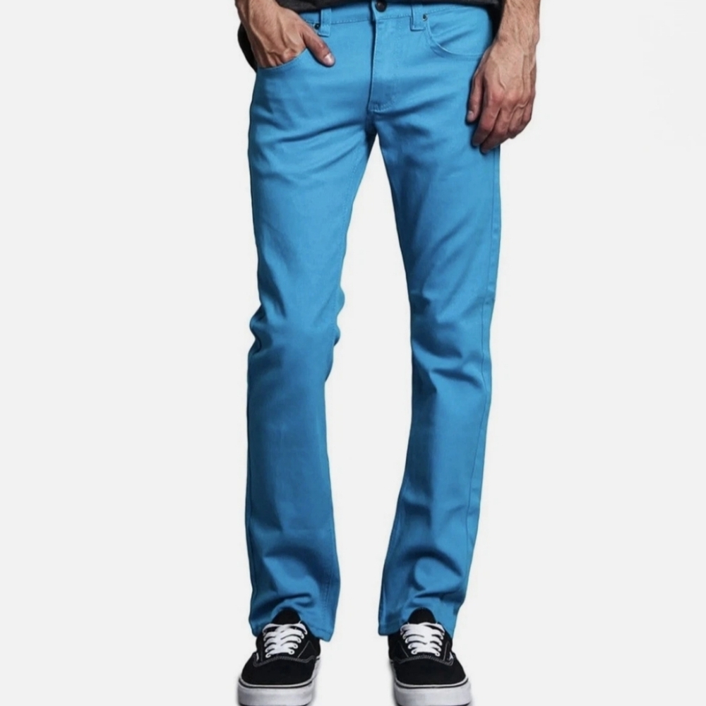 Men's Skinny Jeans Slim Fit Durable Stylish Turquoise Pants Stretch Sz 34X32